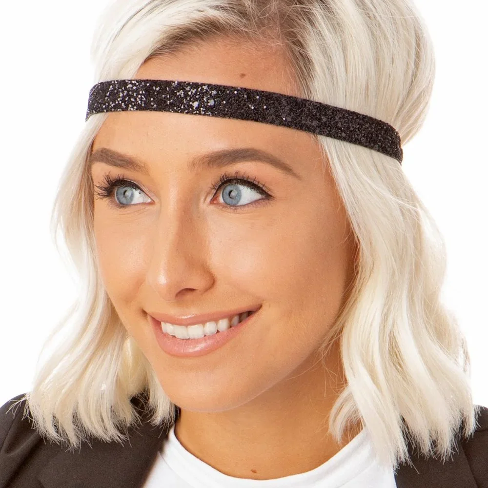 Hipsy 4-Pack Black/Gold/Navy/Gunmetal Bling Glitter Adjustable No Slip Headbands - Picture 7 of 11
